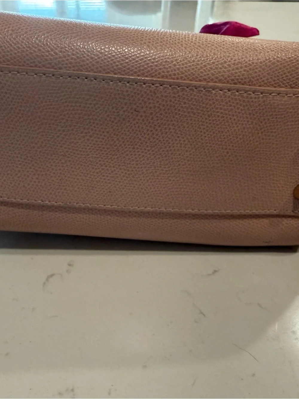 Furla Blush Pink Dome Satchel with Multi-Color Scarf-Wrapped Handles